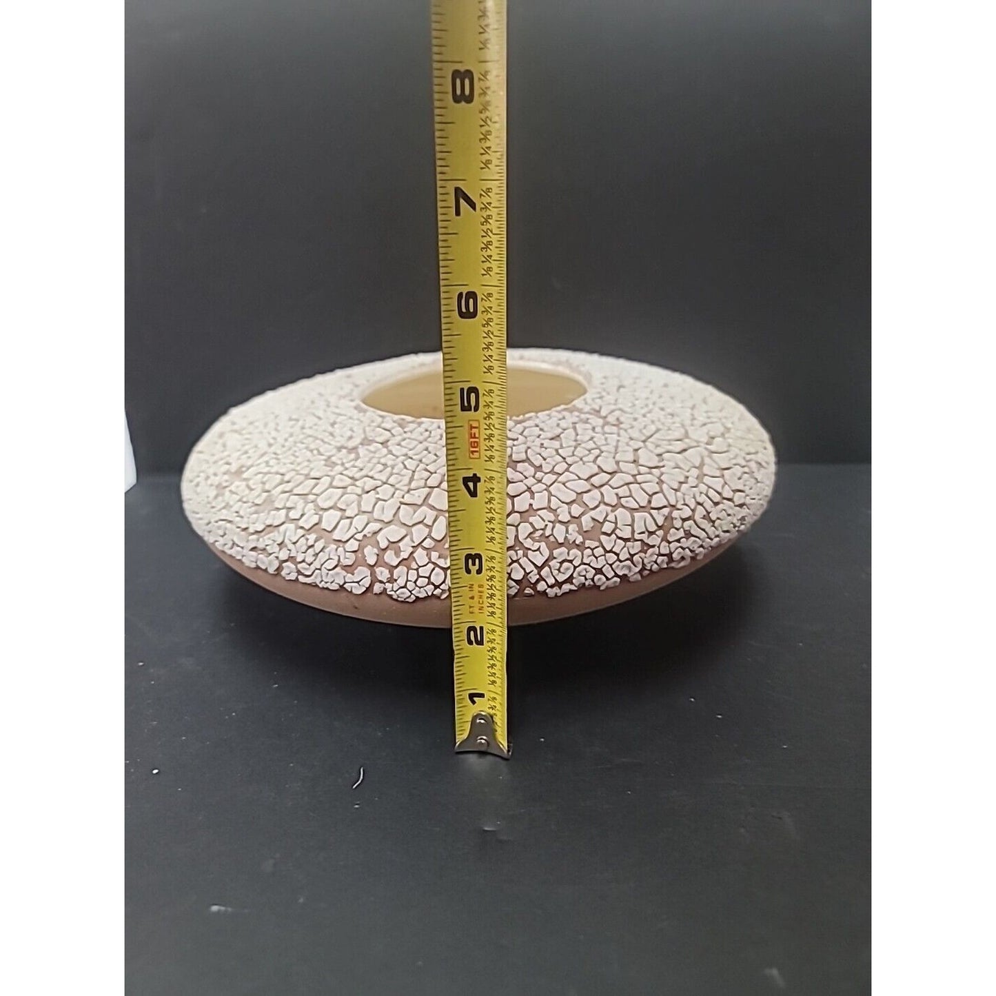 Mid Century Modern Pottery Planter White Crackle Texture Brown Bottom Spaceship