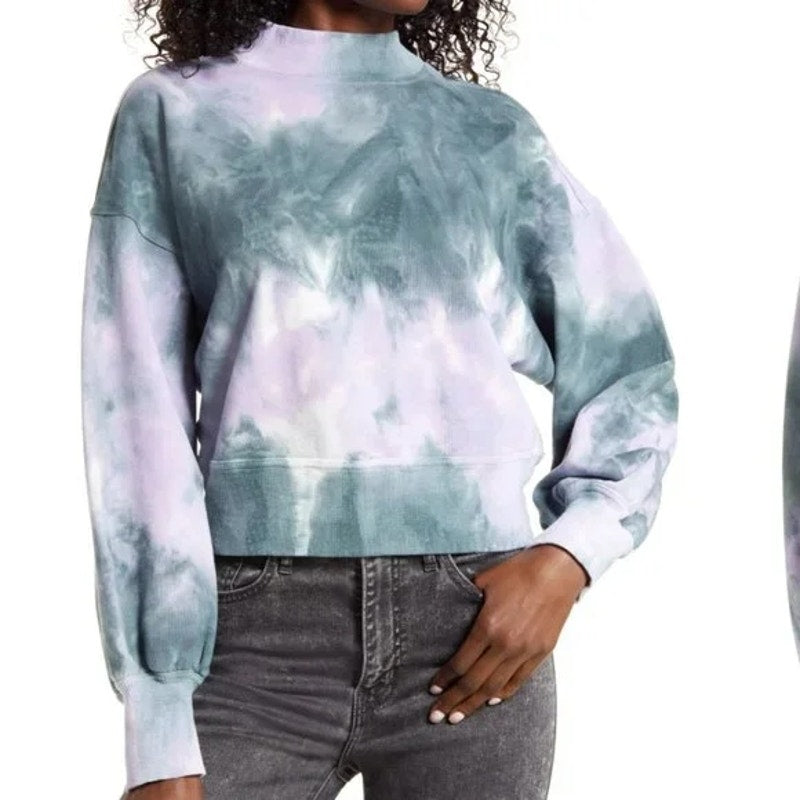 All In Favor Crop Crew Neck Sweatshirt Sz Medium Green & Purple Tie Dye NWT