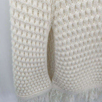 Vintage Women's Ivory Knit Poncho Shawl Cardigan Sweater Round Neck