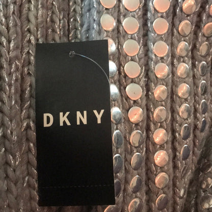 DKNY Flat-Stud Metallic Rib Knit Scarf Grey Silver 14x82 Wrap Shawl Chunky NEW