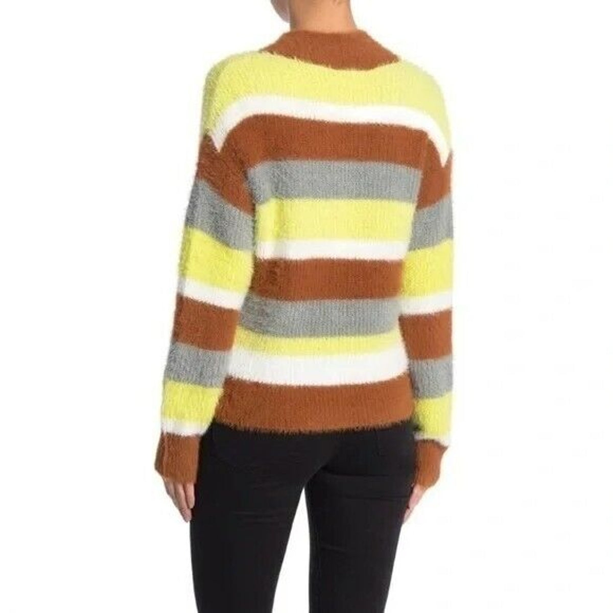 Lush Cozy Mock Neck Pullover Sweater Sz Small Camel Lime Stripe NWT