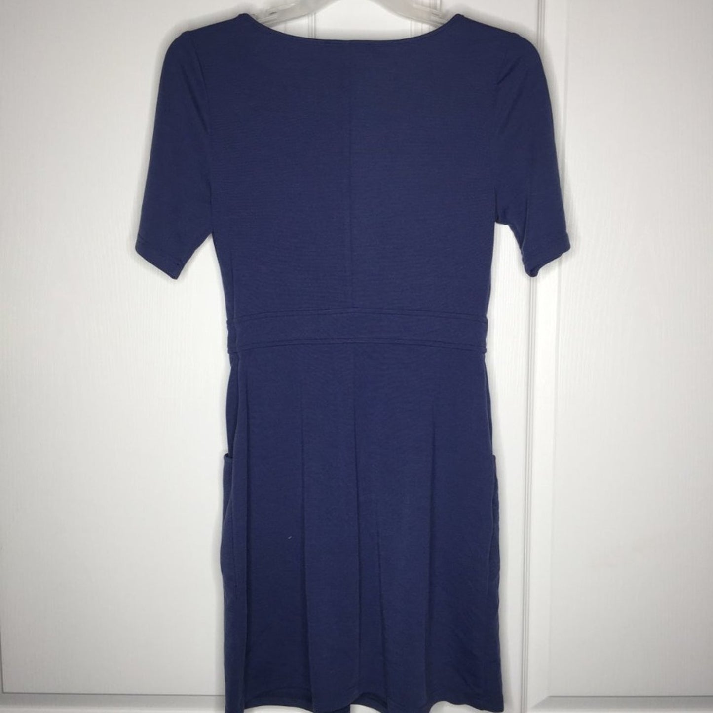 41 Hawthorn A-Line Ponte Knit Dress Pleated Short Sleeve Back Zip Blue LARGE