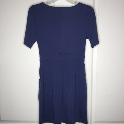 41 Hawthorn A-Line Ponte Knit Dress Pleated Short Sleeve Back Zip Blue LARGE
