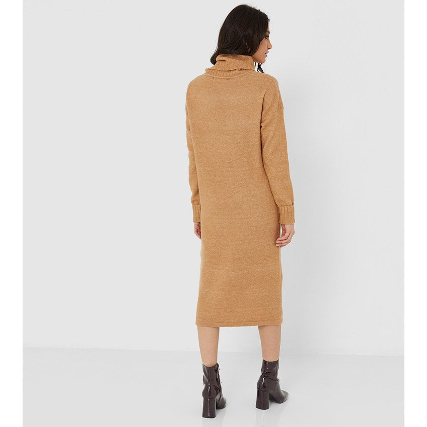 Vero Moda Cowl Neck Knitted Sweater Dress Long Sleeve Brown/Melange Size X-Large
