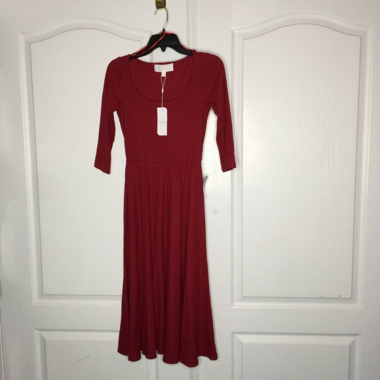 Super Fox Midi Dress Classic Ribbed Texture XS Extra Small Modest Career NEW