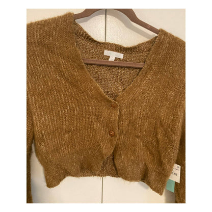 Abound Crop Deep V-Neck Cardigan Sweater Sz Medium in Rust Amber NWT
