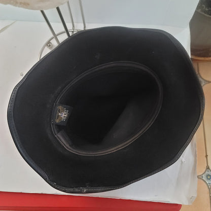 Vintage HH leather cowboy hat black Herschel Hat Co. LARGE