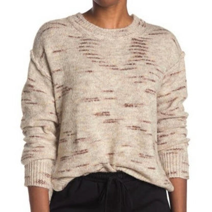 Max Studio Pullover Crew Sweater NEW Medium Oatmeal Melange Hi-Low Drop Shoulder
