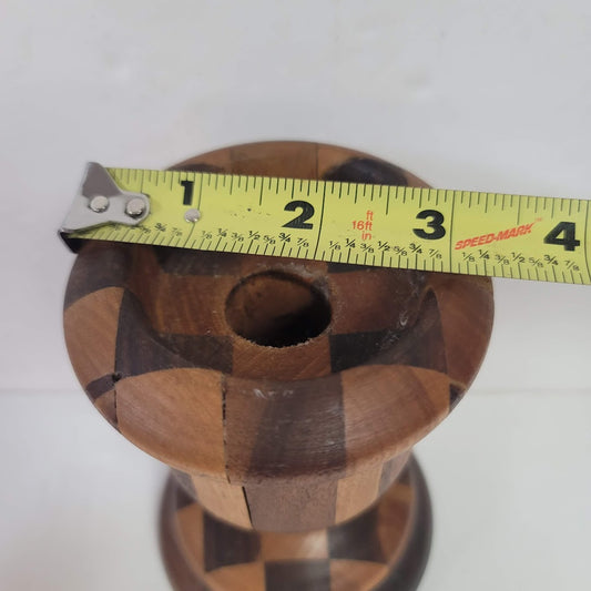 Wood handmade handturned candlestick Vintage Segmented Marquetry Parquetry