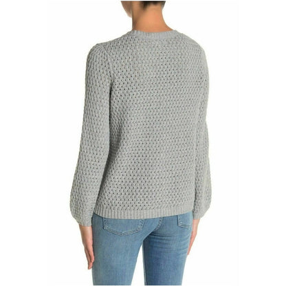 14th & Union Women's Grey Heather Knitted Crew Beck Long Sleeves Sweater SMALL