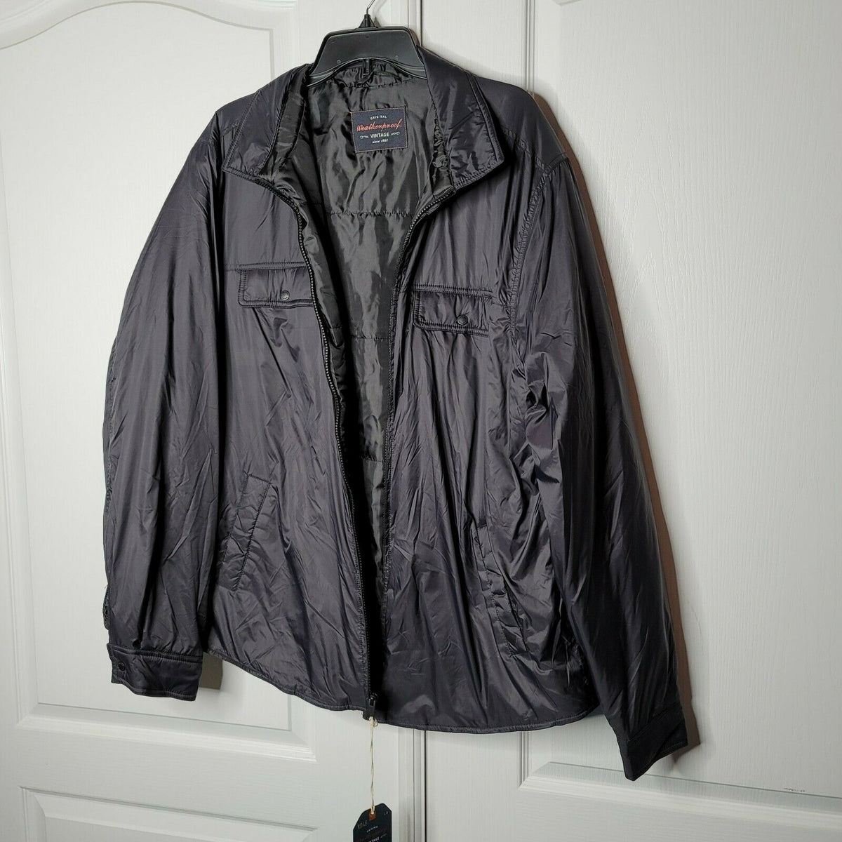 Original Weatherproof Vintage Zip Front Collar Nylon Lined Jacket Black X-Large