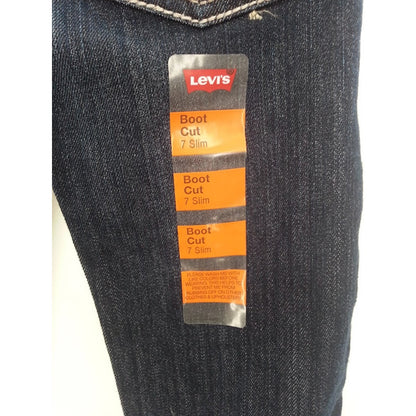 Levi's Boot Cut Slim Blue Jeans Denim Dark Wash Embroidered Girls NEW size 7