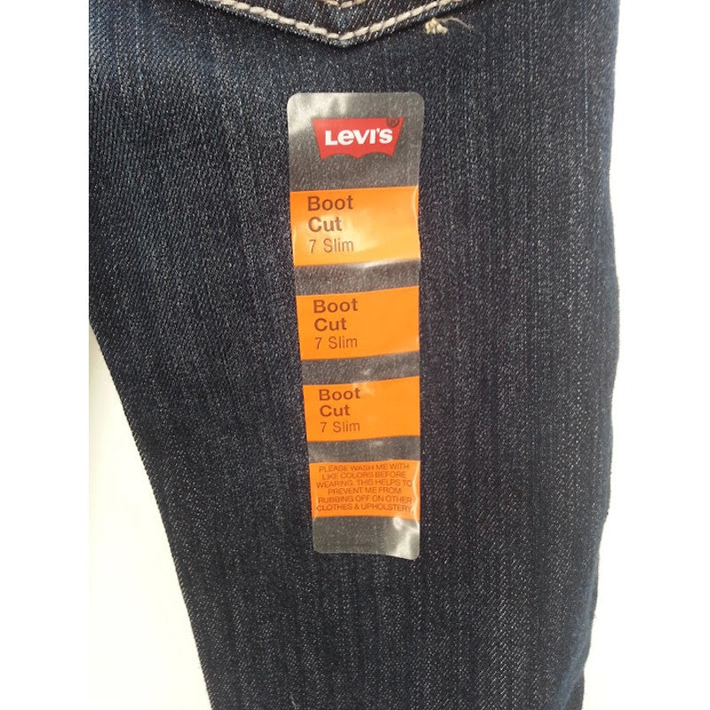 Levi's Boot Cut Slim Blue Jeans Denim Dark Wash Embroidered Girls NEW size 7