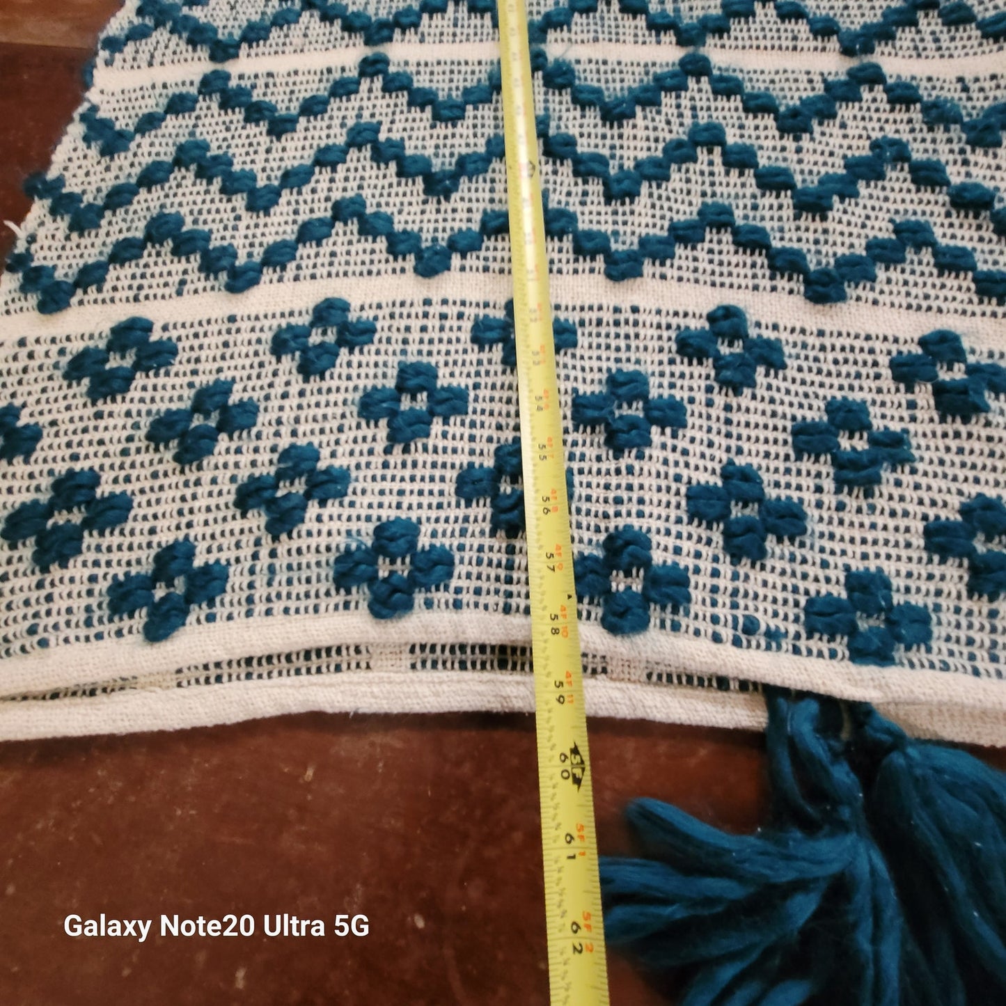HandWoven Dark Turquoise Throw Blanket Geometric  Contemporary Diamond Tassels