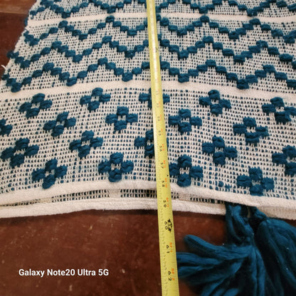 HandWoven Dark Turquoise Throw Blanket Geometric  Contemporary Diamond Tassels