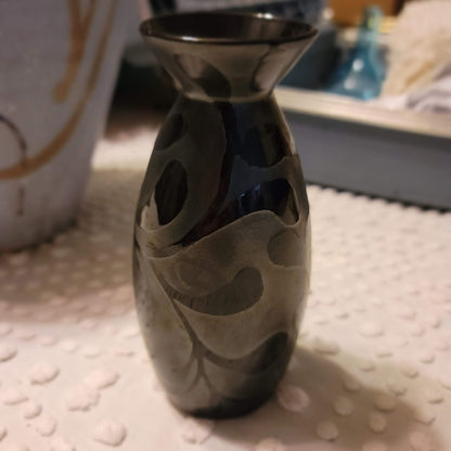 Vintage Vase Ceramic Ebony two tone black on black Matte and High Gloss