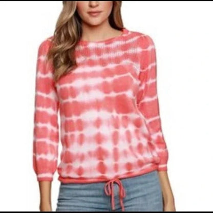 Belldini Tie Dyed Open Weave Pullover Sweater Top Size Small Terra Cotta NWT
