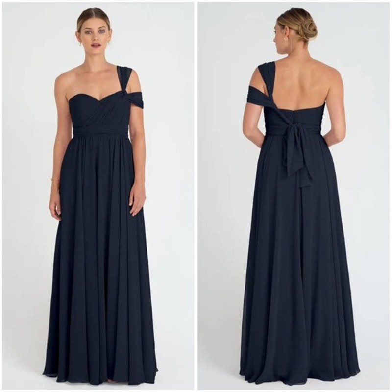 JENNY Yoo Navy Mira Convertible Bridesmaid Formal Dress Size 8 new Scarf Straps