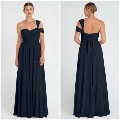JENNY Yoo Navy Mira Convertible Bridesmaid Formal Dress Size 8 new Scarf Straps