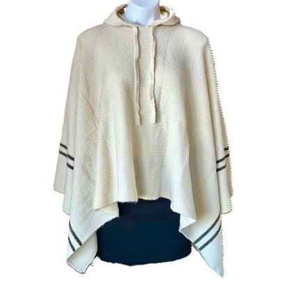 La Classe Couture Knit Drawstring Hoodie Poncho Sz Small/Medium White Beach NWT