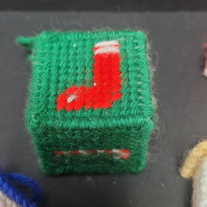 Vintage Lot 7 Handmade cross-stitch Christmas ornaments Needlepoint Yarn Canvas