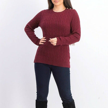 Charter Club Winter Casual Dried Currant Button Trim Long Sleeve Sweater Large