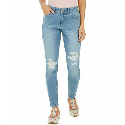 Style & Co Curvy Skinny Leg Jeans Distressed Mid Rise Fly Button Blue 18 Destroy