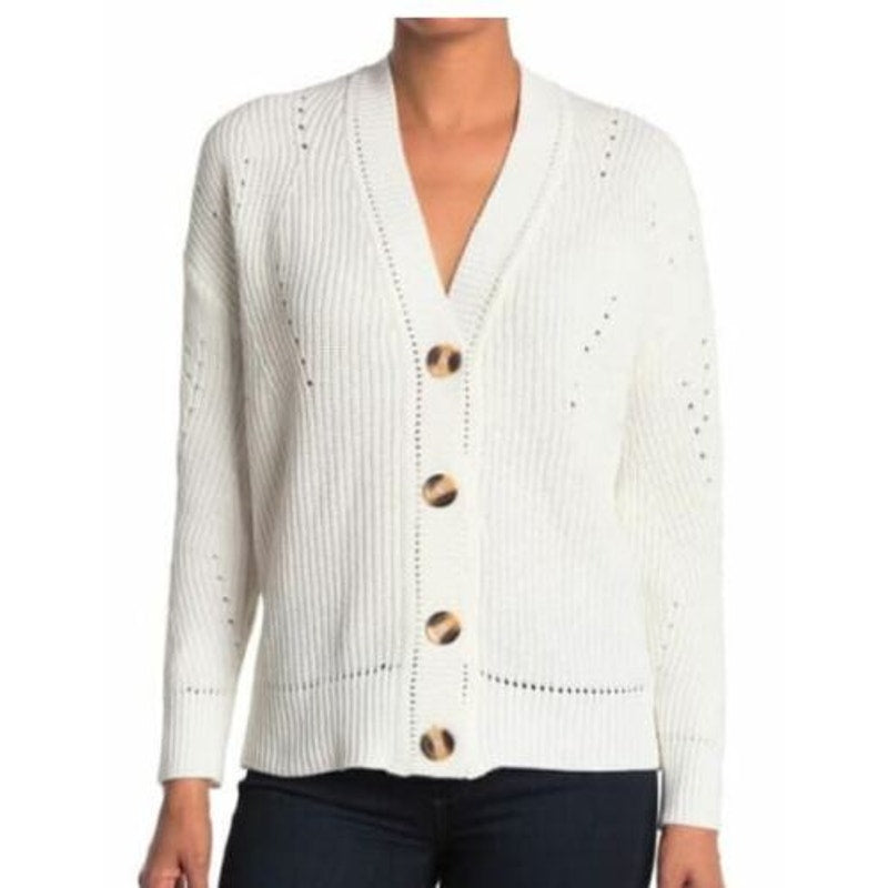 Cloth by Design Women's Button Front Tunic Cardigan Sweater Medium Egg White NWT
