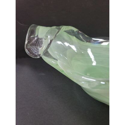 MURANO Hand Blown Art Glass CONSOLE FRUIT Bowl Green & White Swirl FREEFORM