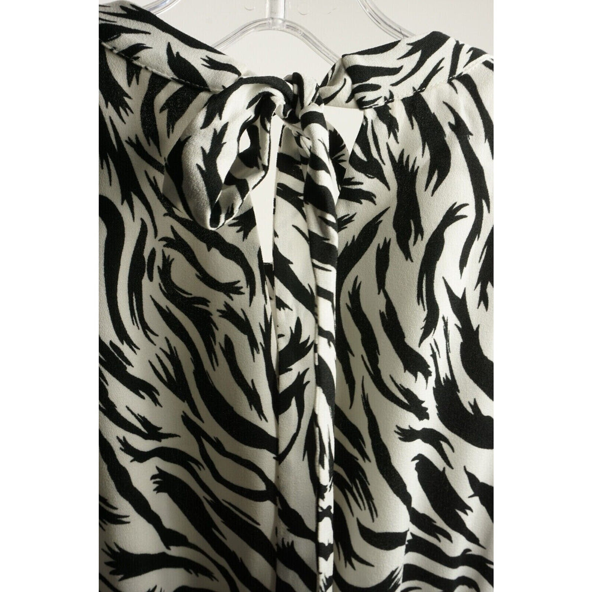 Halogen Tiger Crepe Tie Back A-Line Midi Dress Sz 1X White and Black Print NWT