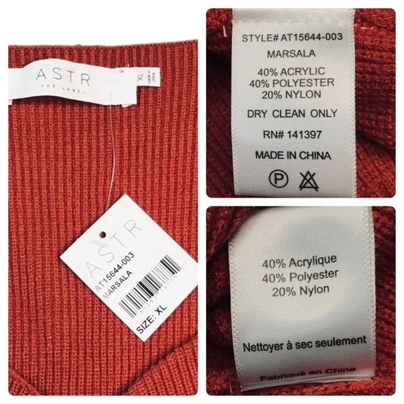 ASTR The Label Women's Sweetheart Neck Ruch Front Top XL/Extra Large Marsala NWT