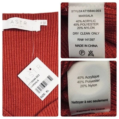 ASTR The Label Women's Sweetheart Neck Ruch Front Top XL/Extra Large Marsala NWT