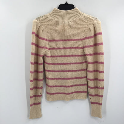 Lush Mock Neck Long Sleeve Pullover Sweater Striped Oatmeal Size Medium