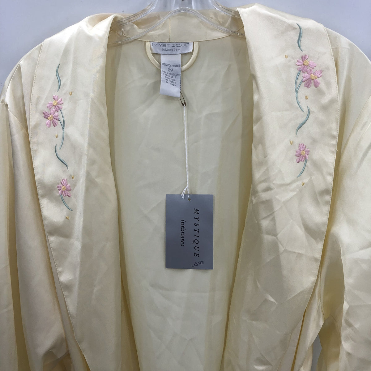 Mystique Intimates Embroidered Tie Waist Sleepwear Robe Long Sleeves Cream O/S
