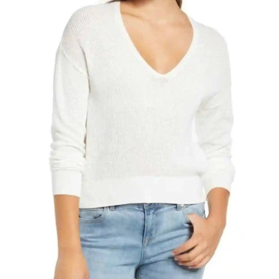BP. V-Neck Open Weave Lightweight Sweater Top XL/Extra Large in Ivory NWT