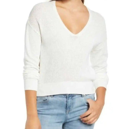 BP. V-Neck Open Weave Lightweight Sweater Top XL/Extra Large in Ivory NWT