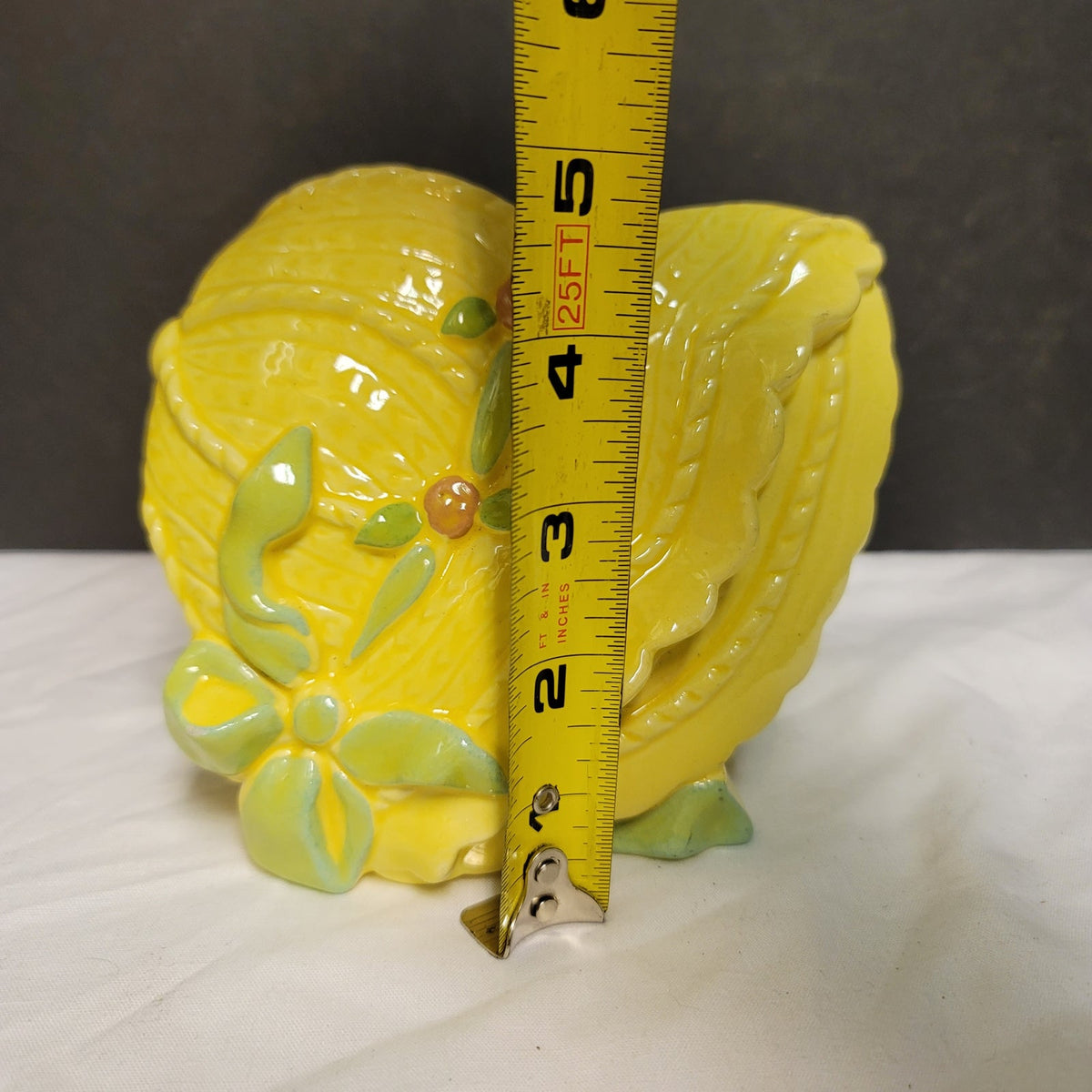 Vintage bonnet planter vase ceramic Hat Yellow green flowers Kitschy Collectible