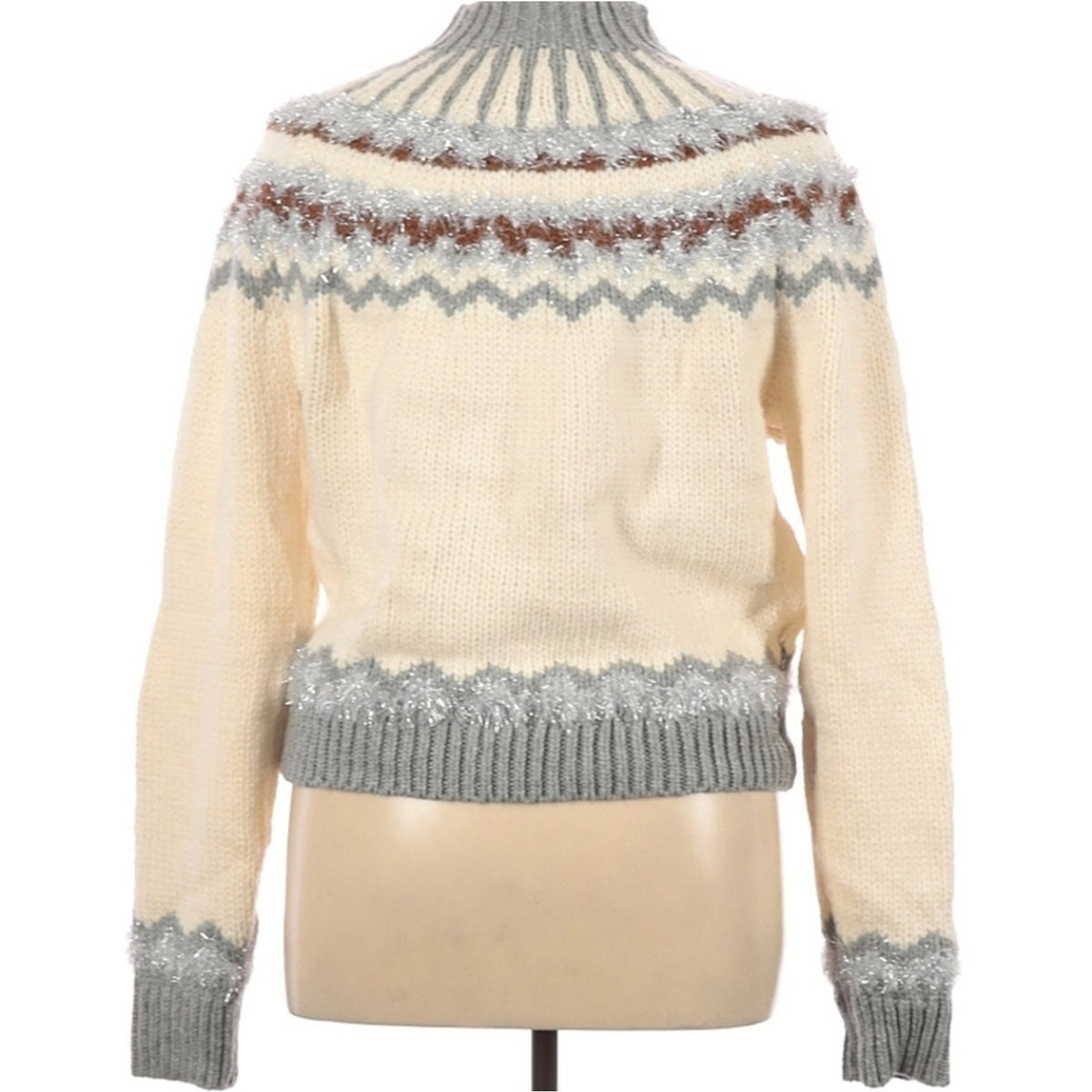 Lou & Grey Silver Tinsel Sweater Pullover NEW Knit Nordic Motif Ski