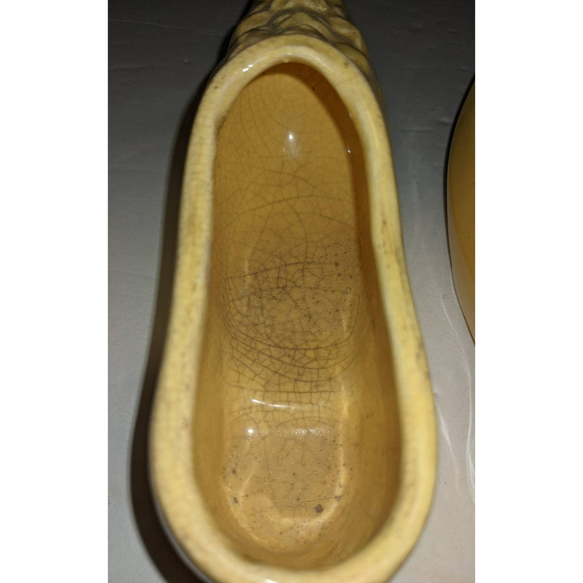 McCoy Mold Yellow Ceramic Clog Planters set 2 Dutch Shoes Cracked Glaze kitschy