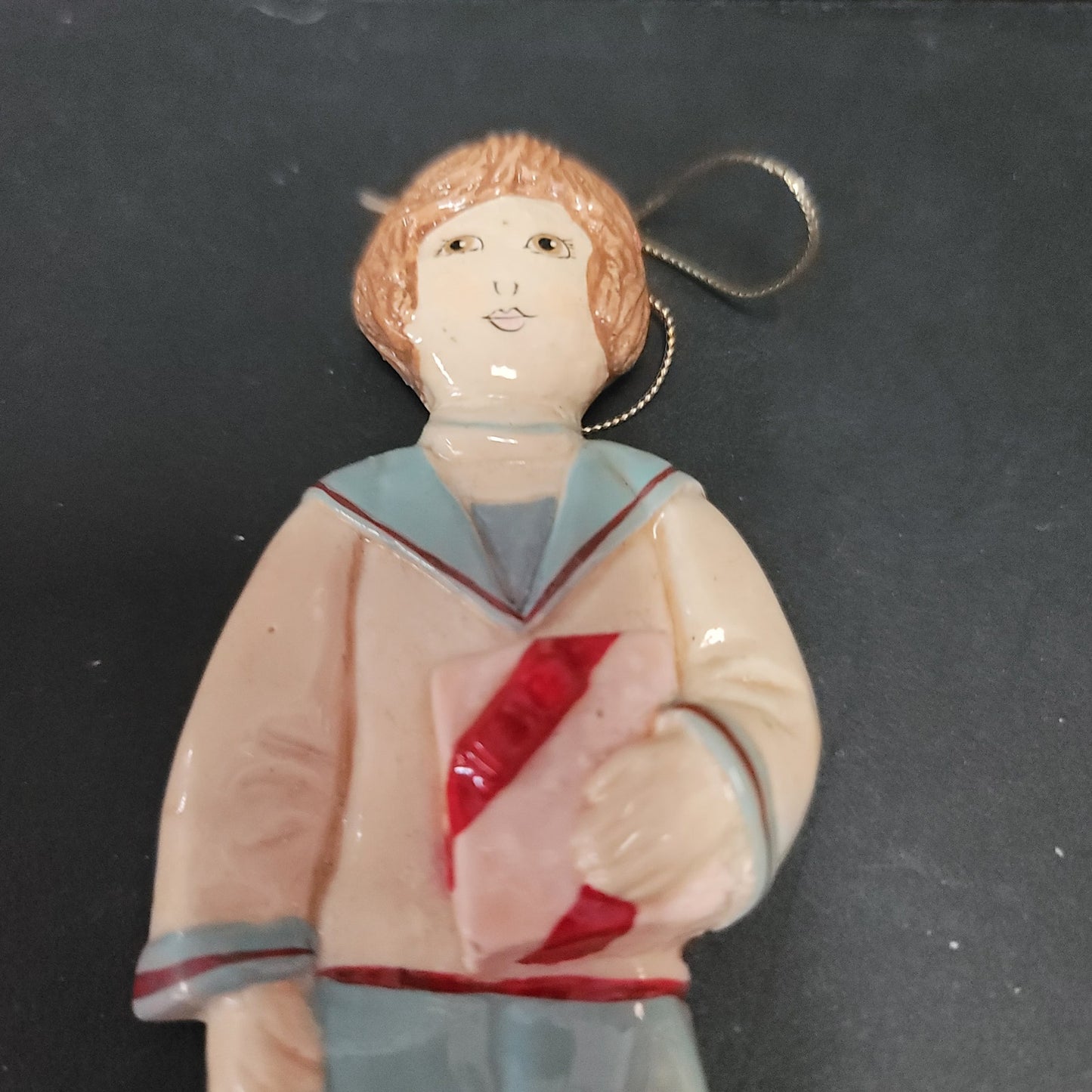vINTAGE CHARLEE McGee chirstmas Ornament HandPainted 1982 Boy holding package