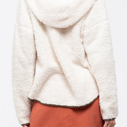 Blu Pepper Faux Shearling Teddy Hooded Jacket Full Zip Ivory SMALL SOFT pockets