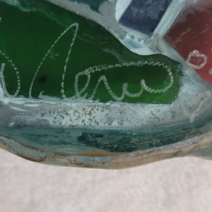 Fused glass Art tray mosaic Abstract Design Heavy Sign Peter 05 Vintage platter