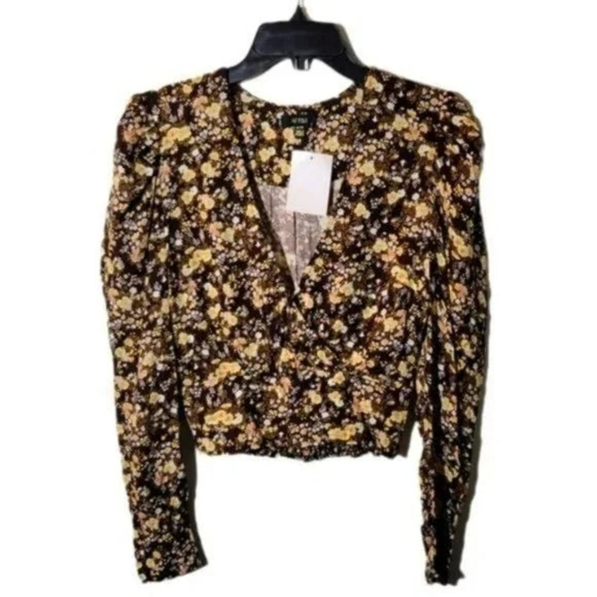 AFRM Women's Wrap-Front Top Fall Bouquet Floral Extra Small/XS NEW V-Neck Puff