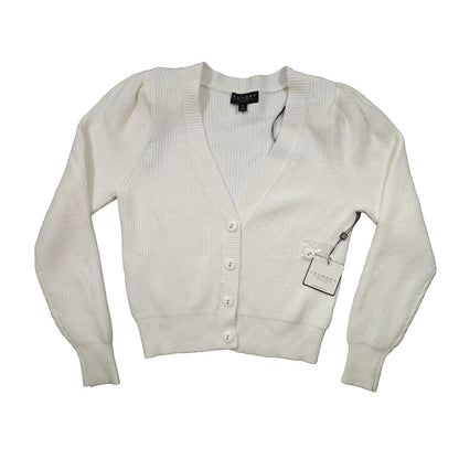 Laundry by Shelli Segal Rib Knit Button Front V-Neck Sweater Sz Small Ivory NWT