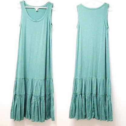 Caslon Sleeveless Scoop Neck Raw Edge Maxi Dress Size Small in Teal Shore NWT