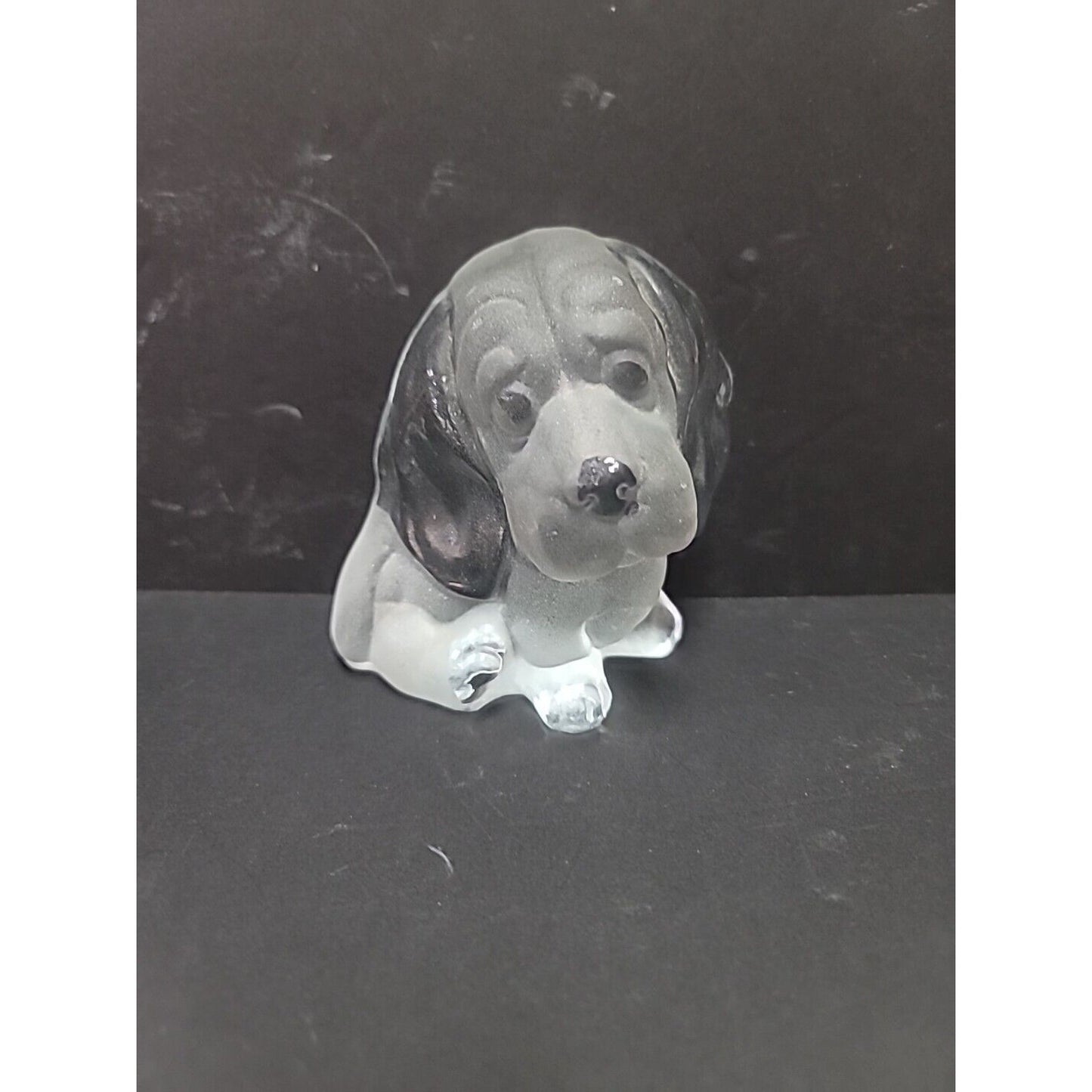 Vintage VIKING art glass paperweight Sculpted DOG flat back Bassett Hound