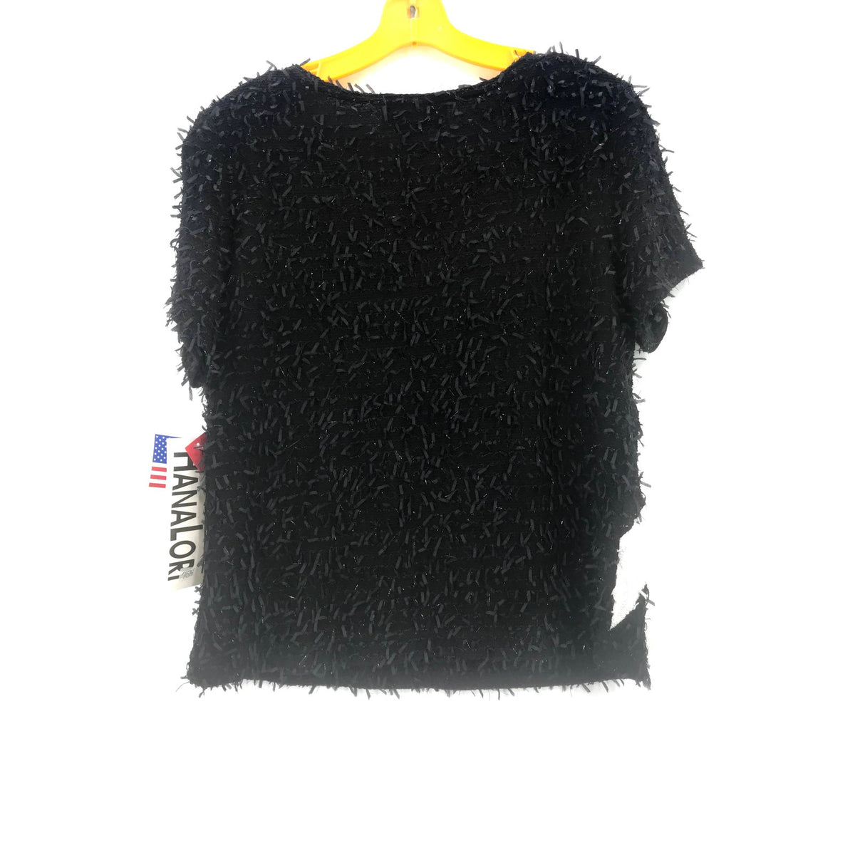 Hana Lori Women's Fluffy Furry Fuzzy Top Short Sleeves Black White X-Large NWT