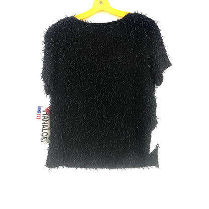 Hana Lori Women's Fluffy Furry Fuzzy Top Short Sleeves Black White X-Large NWT