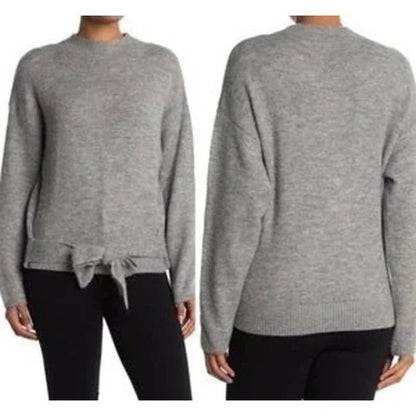 WAYF Tie Waist Mock Neck Pullover Knit Sweater Size Medium Light Grey NWT