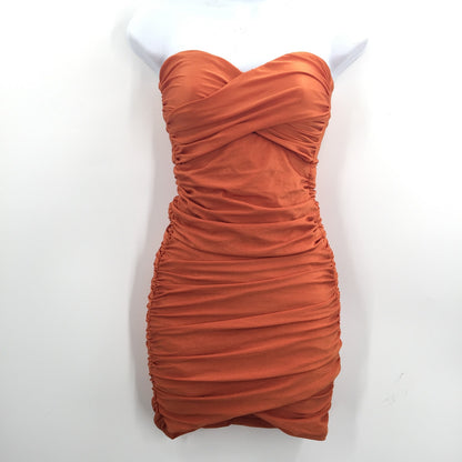 Tiger Mist Women's Ruched Strapless Tube Dress Off Shoulder Orange Size Medium